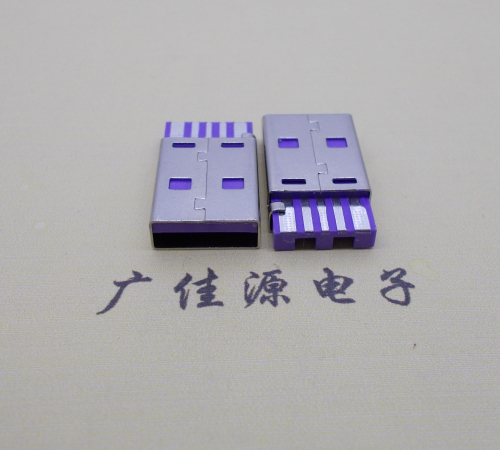 安阳短路usbA公5p焊线式大电流 紫色胶芯快充插头