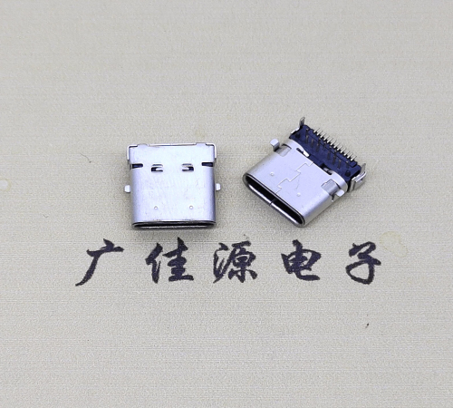 安阳type c24p板上双壳连接器接口 DIP+SMT L=10.0脚长1.6母头